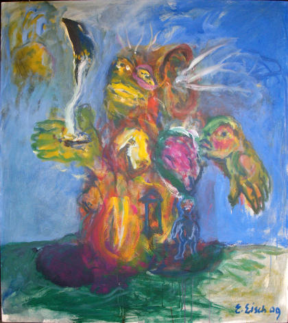 Erwin Eisch: Handhaben und Zuhören, Acryl auf Leinwand, 110 x 100 cm, 2009